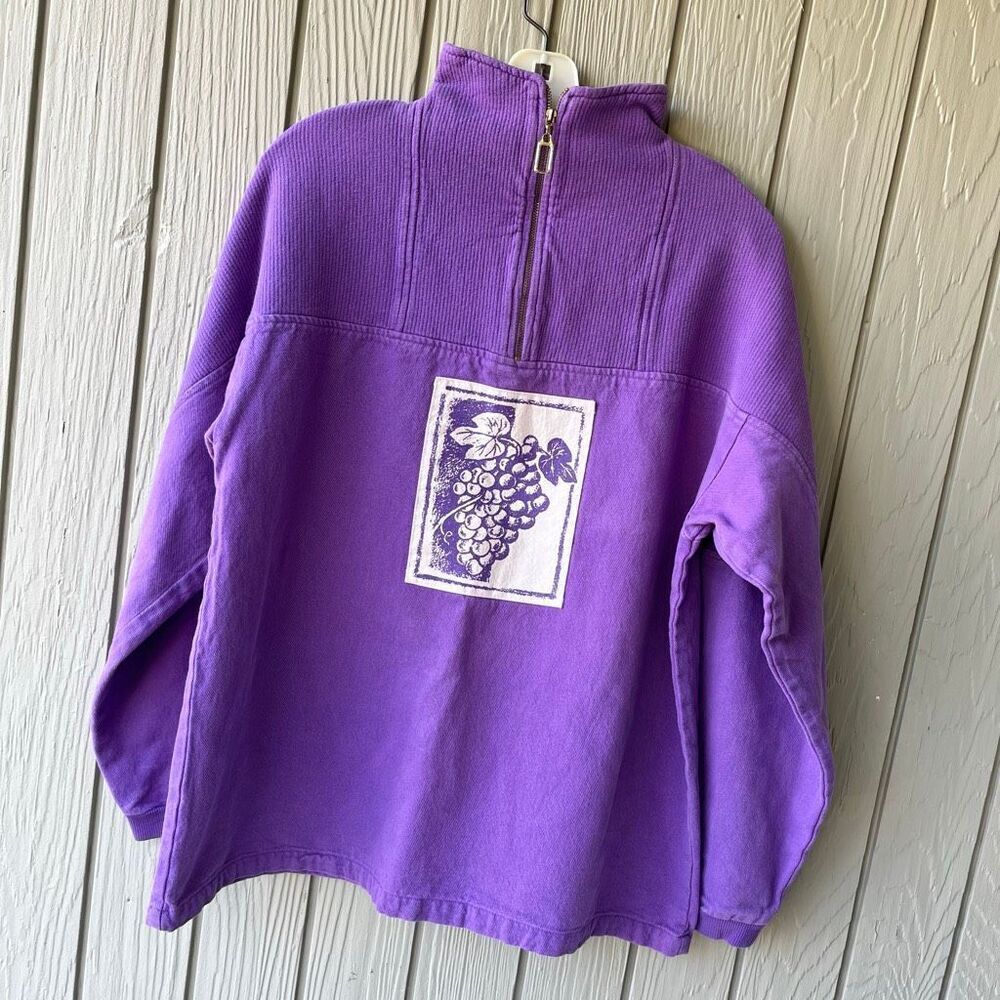 VTG 1984 Coldwater Creek Quarter Zip Pullover Grapes Patch Made USA